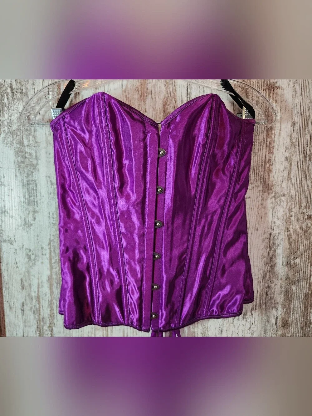 Vibrant Purple Satin Corset & Matching Skirt 2-Piece Set Large Sexy Witch Vibes